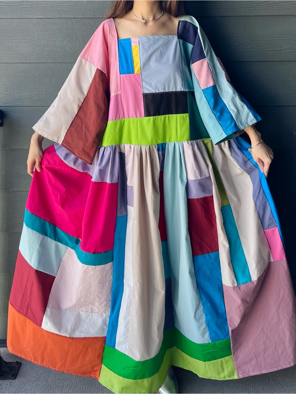 Handmade Quilted Patchwork Colorblock Dress SKU 05034 - Picture 11 of 16